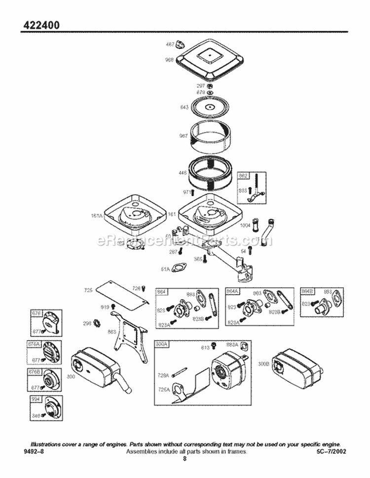 Air Cleaner Muffler Diagram and Parts List for 422445-1290-01  Briggs and Stratton Engine